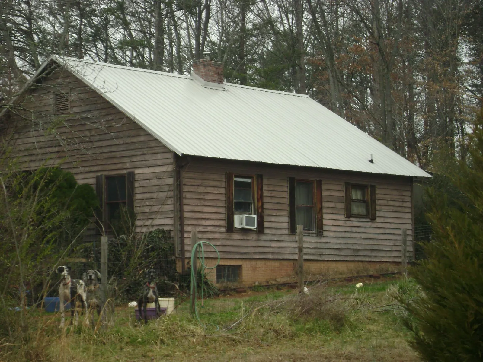 White metal roof on an old wood sided farmhouse, from a Asphalt Shingle Roof Repair job in Rossville